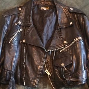 Cowhide black leather biker jacket